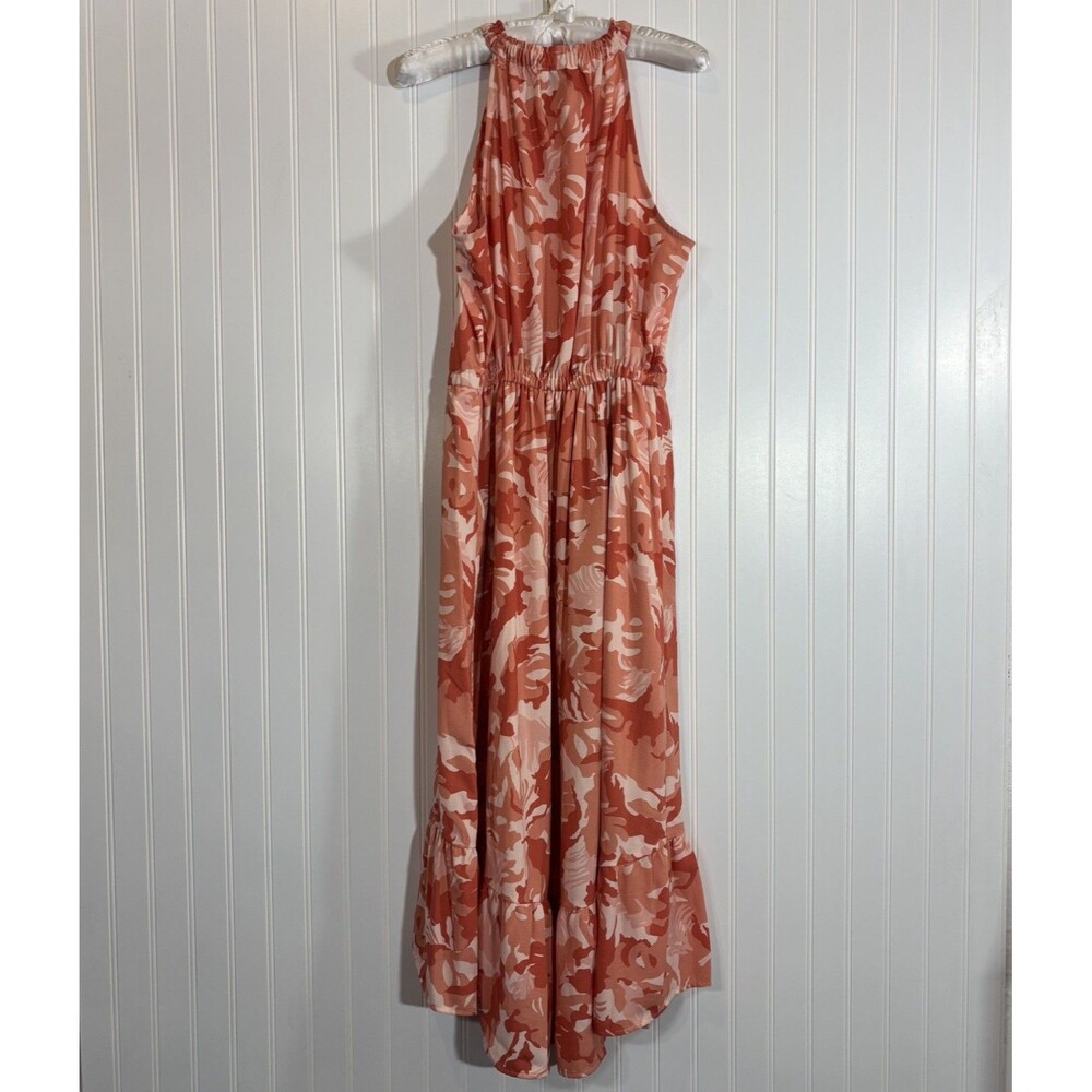 NINE WEST Womens Halter Floral Dress Size L Tiered Ruffle Resort Wedding Guest - Picture 3 of 16